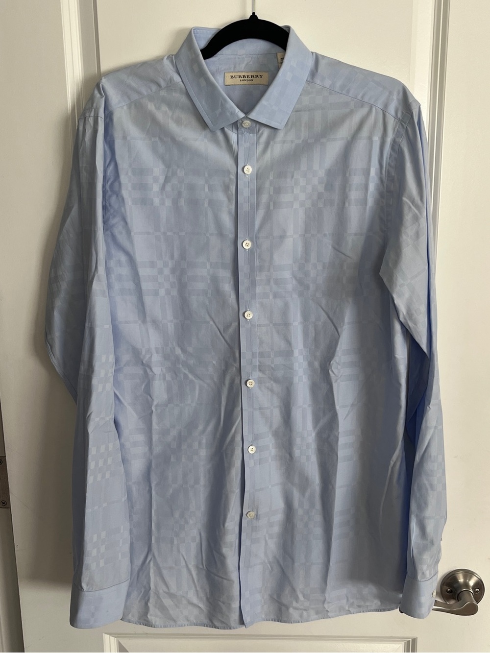 Burberry London Light Blue Nova Check Plaid Men's Dress Shirt Size 16.5-42